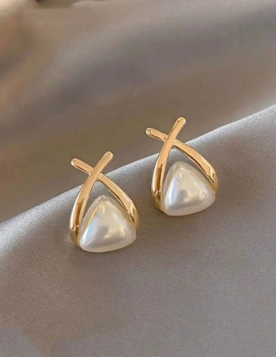 Pendientes colgantes de perlas con forma de triángulo y cruz vintage