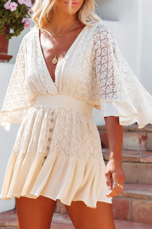 Minivestido de encaje con cuello en V Laylia™