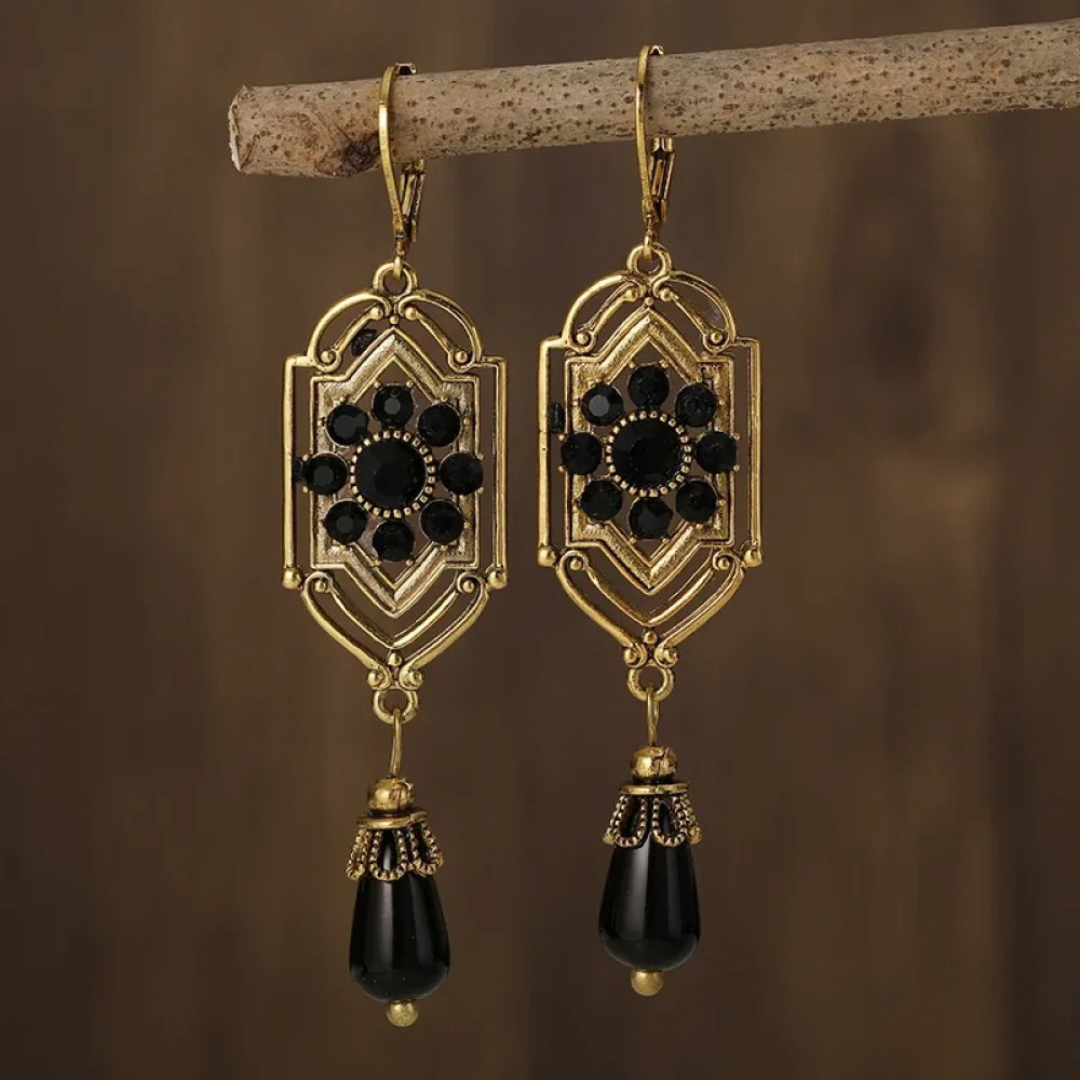 Pendientes colgantes de cristal negro