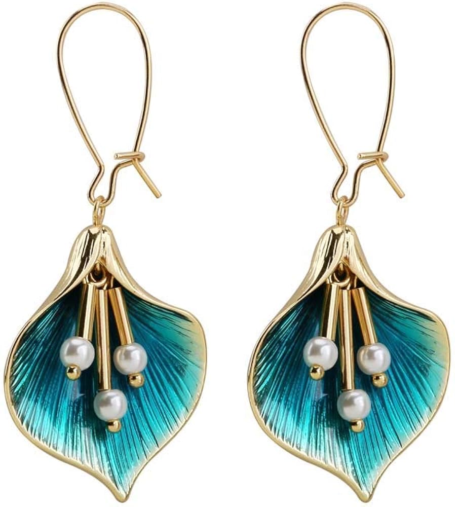 Pendientes vintage de plata con loto azul