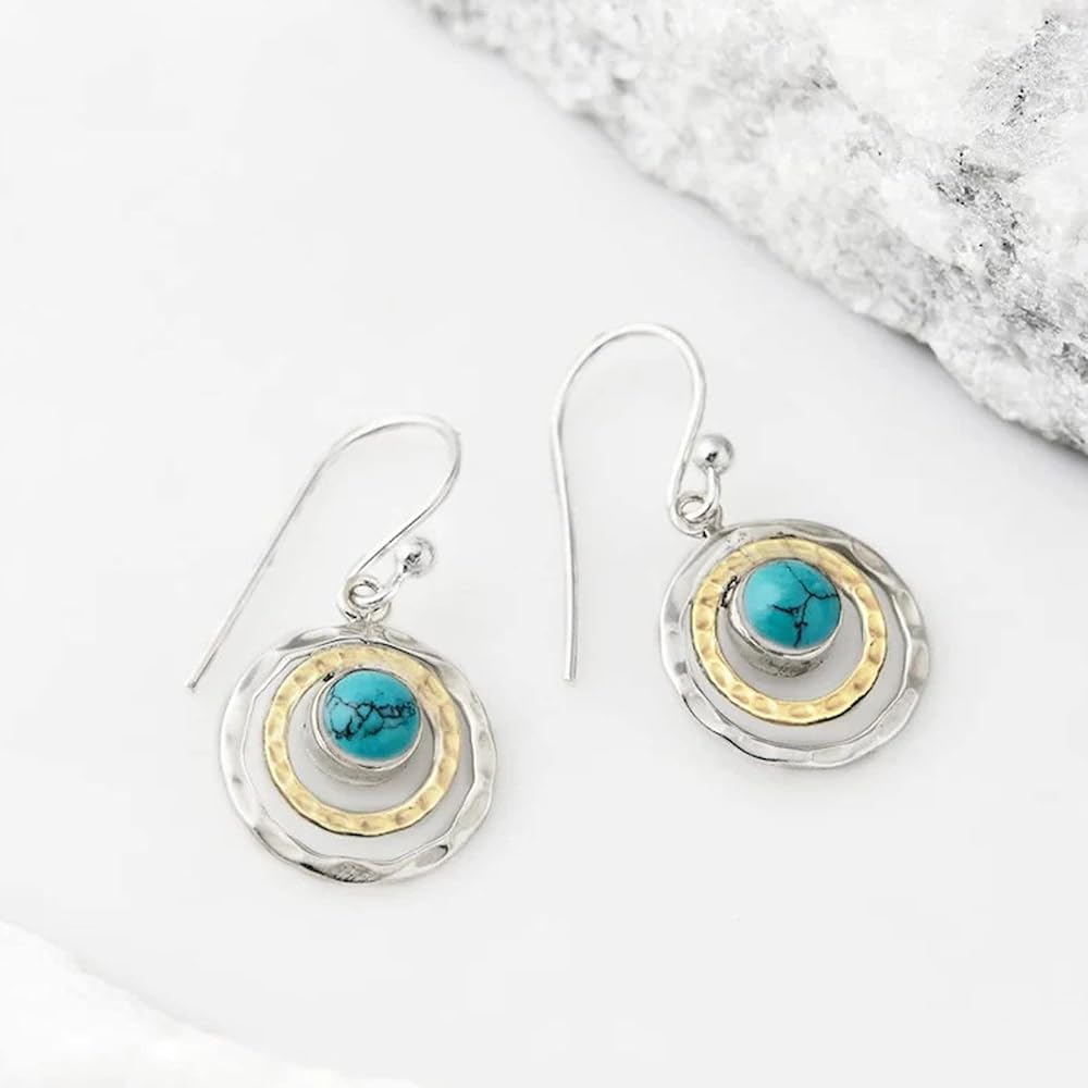 Pendientes Boho Saturno Turquesa y Dorado 