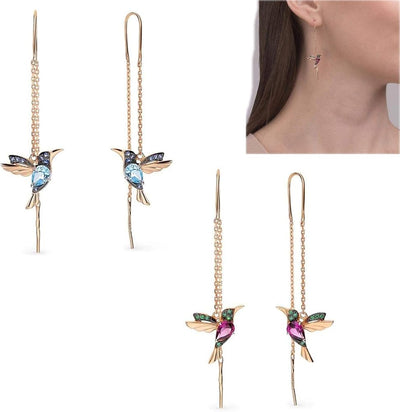 Pendientes de esmalte y circonitas Colibrí