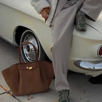 Agnes - Bolso clásico vintage de piel de ante