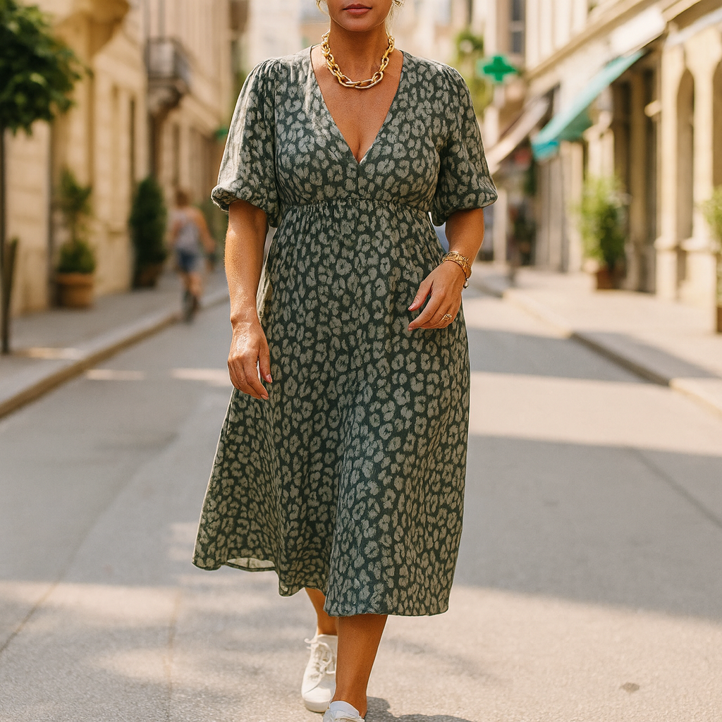 Vestido largo con cuello en V Zahra™