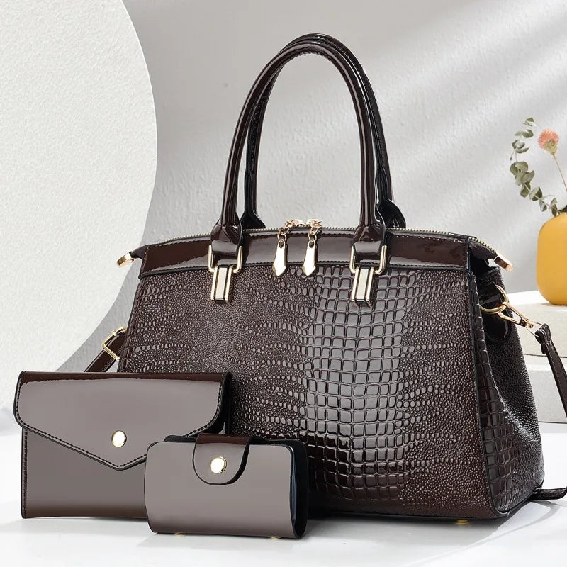 Lily - Elegante conjunto de 3 bolsos de cuero retro