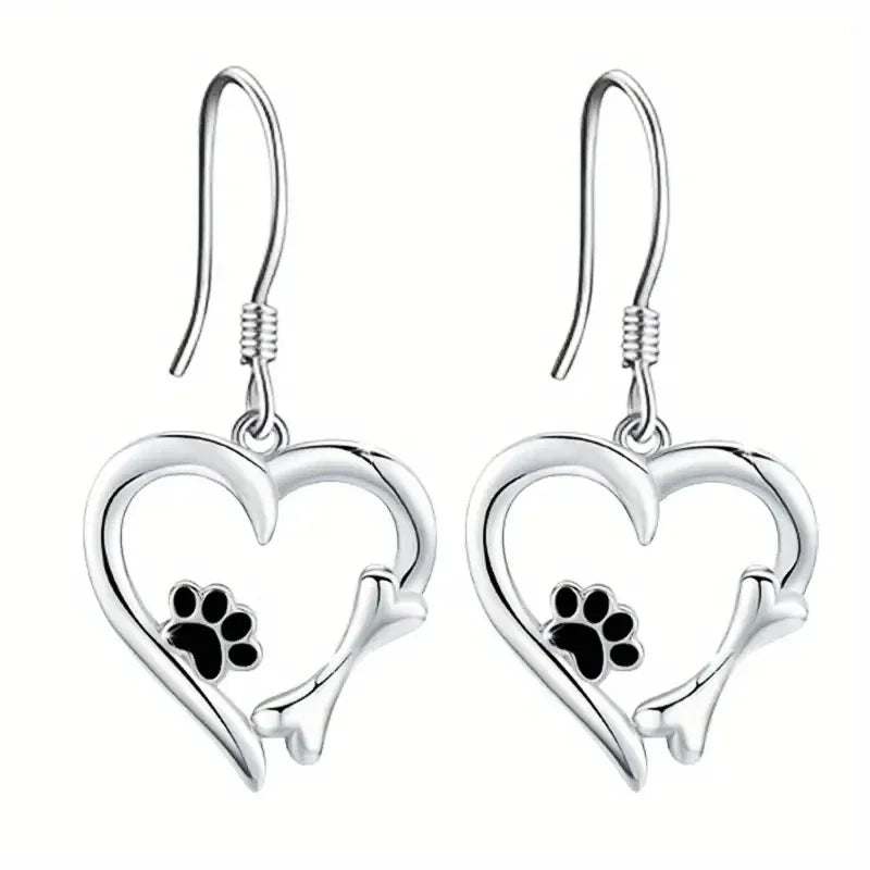 Pendientes colgantes de plata con diseño de corazón y pata