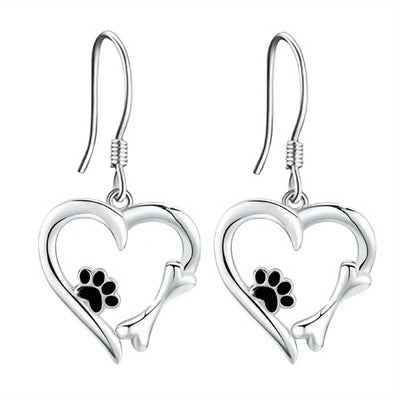 Pendientes colgantes de plata con diseño de corazón y pata