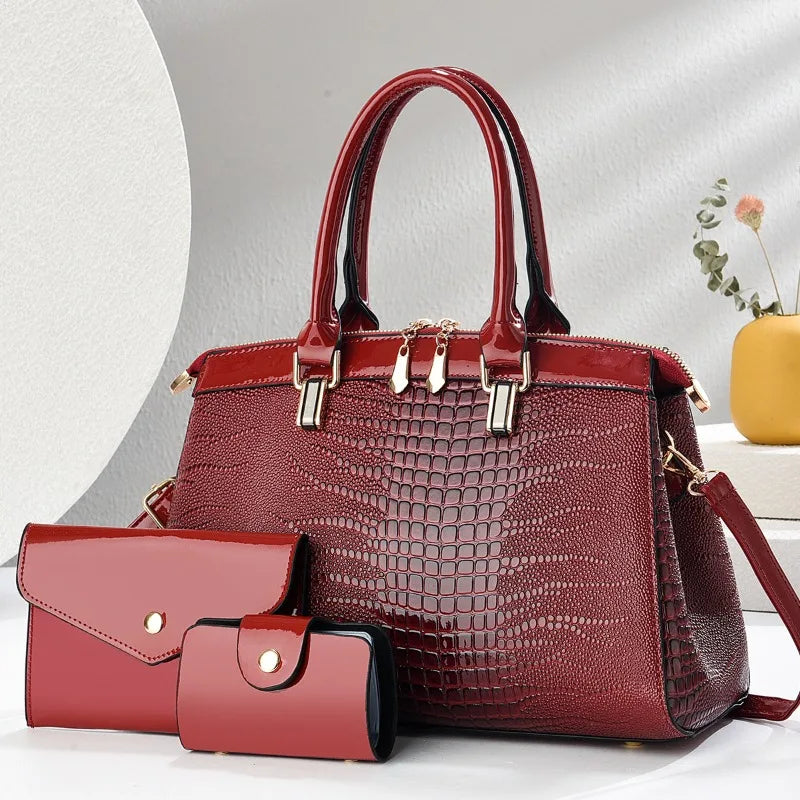 Lily - Elegante conjunto de 3 bolsos de cuero retro