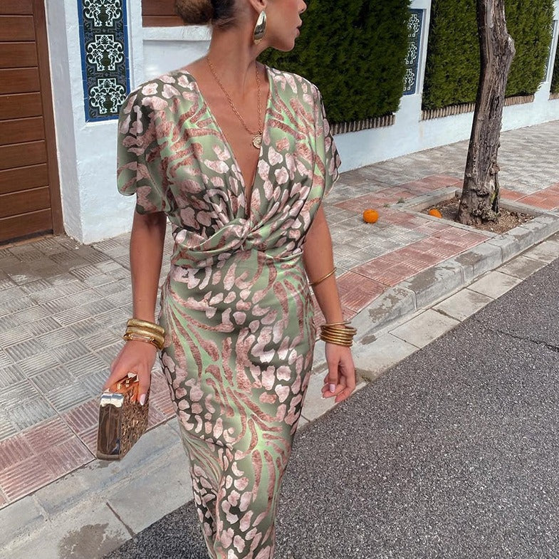 Vestido largo retorcido con escote en V Karine™