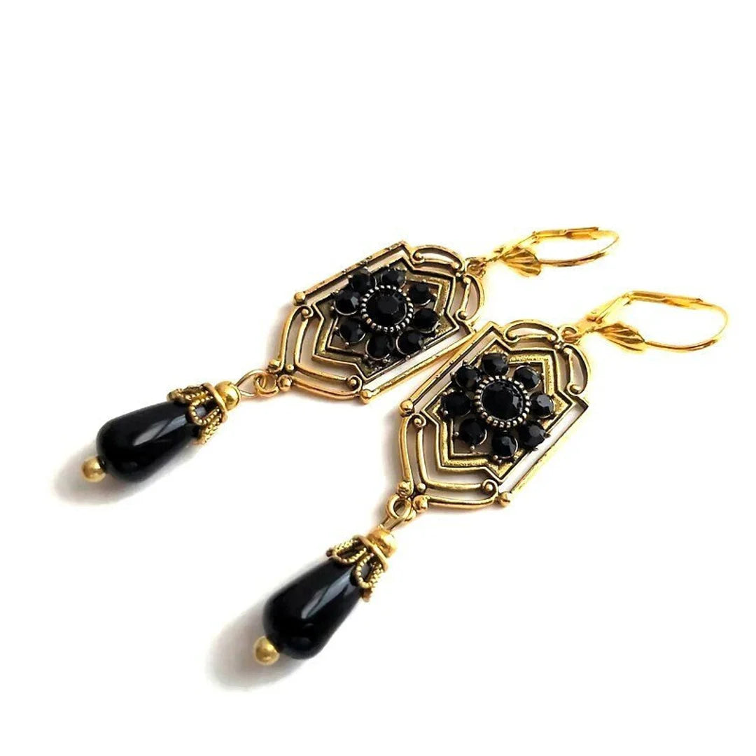 Pendientes colgantes de cristal negro