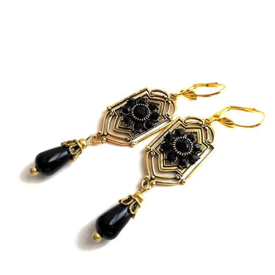 Pendientes colgantes de cristal negro
