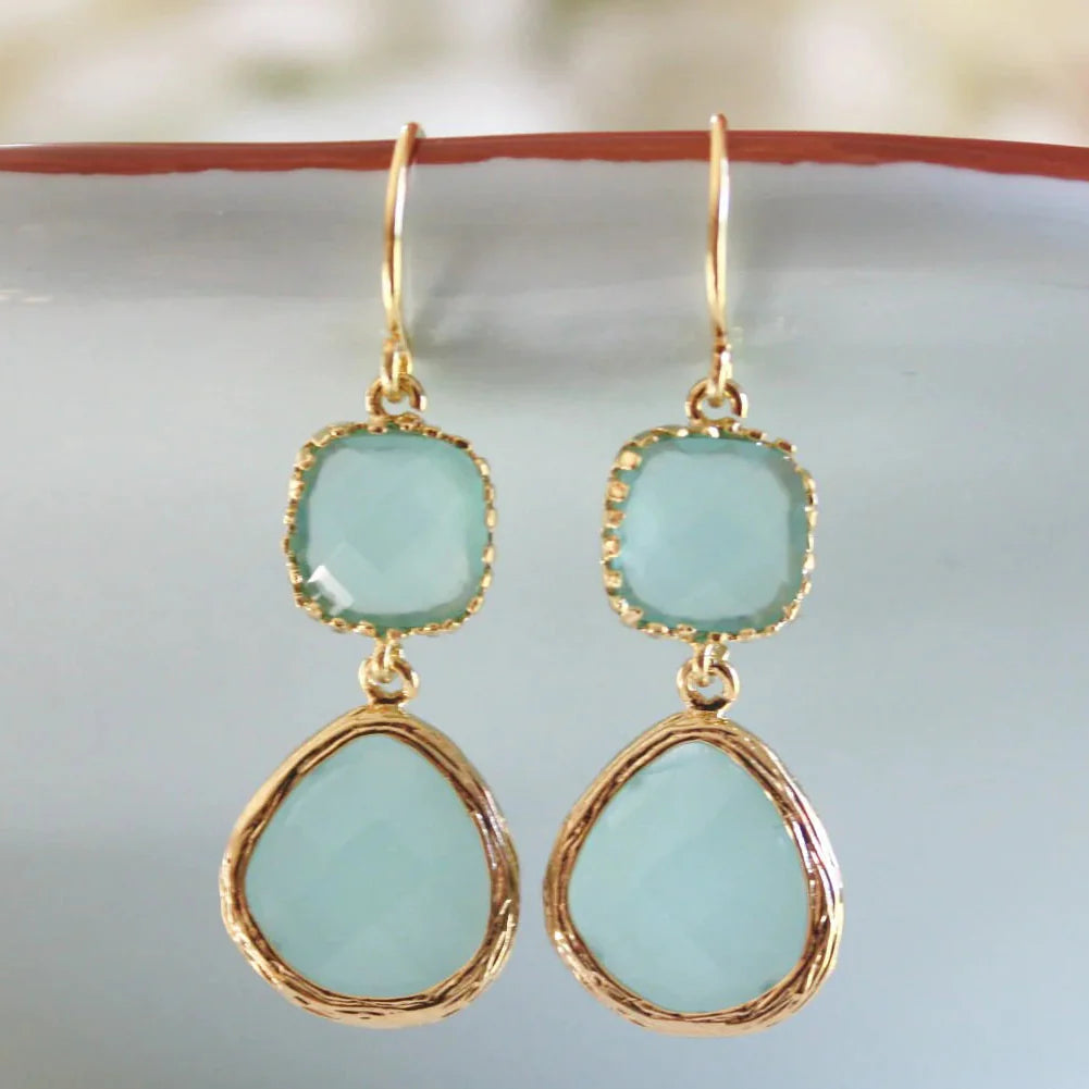 Pendientes vintage de piedra lunar turquesa