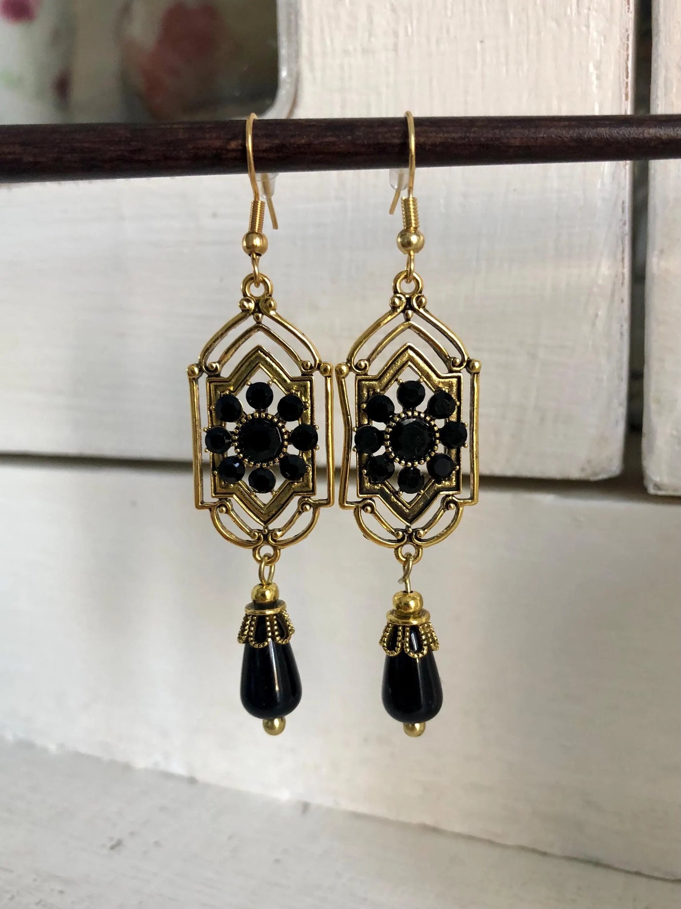 Pendientes colgantes de cristal negro