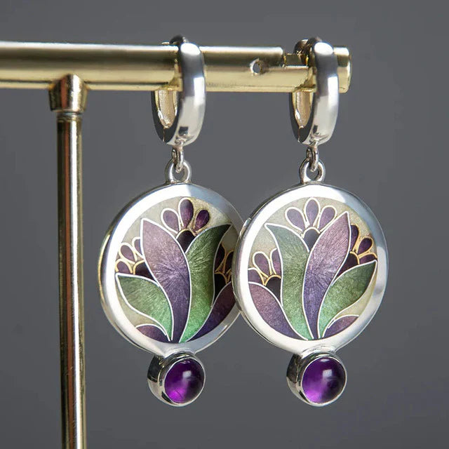 Pendientes bohemios vintage con cristales morados