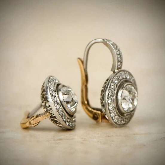 Pendientes vintage de cristal dorado y plateado 