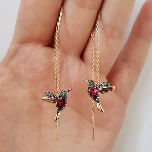 Pendientes de esmalte y circonitas Colibrí
