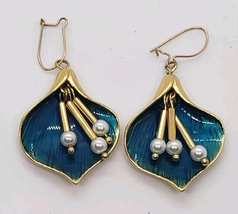 Pendientes vintage de plata con loto azul